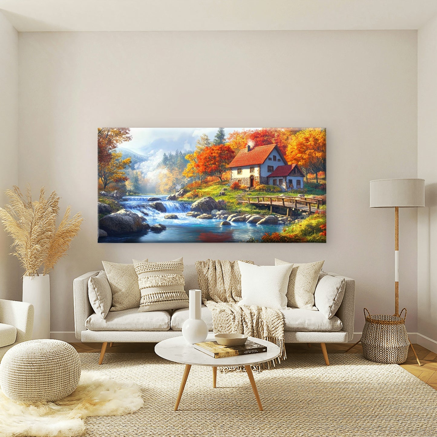 Autumn Glow Near River Wall Art Canvas Office Home Room Framed 120x60cm - Bella Home Decor