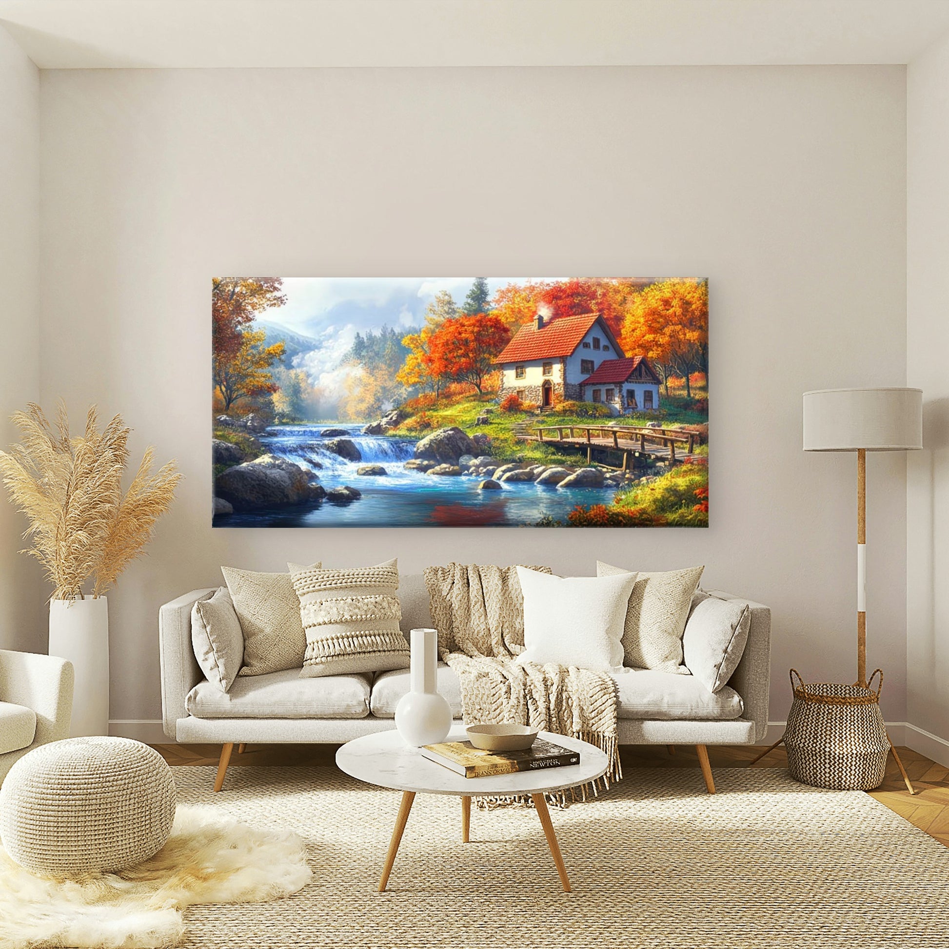 Autumn Glow Near River Wall Art Canvas Office Home Room Framed 120x60cm - Bella Home Decor