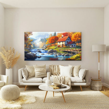Autumn Glow Near River Wall Art Canvas Office Home Room Framed 120x60cm - Bella Home Decor