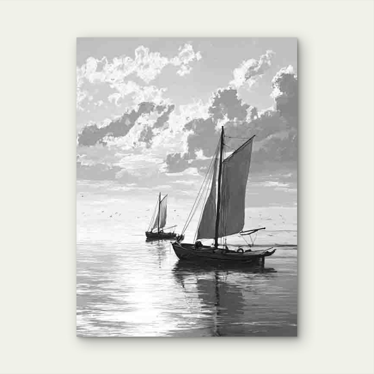 Black and White Sailing Boats Coastal Nautical Seascape 60x90cm Metal Print Ready to Hang - Bella Home Decor