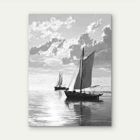 Black and White Sailing Boats Coastal Nautical Seascape 60x90cm Metal Print Ready to Hang