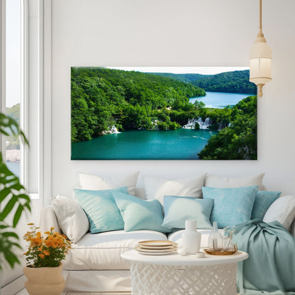 Plitvice Lakes National Park Wall Art Canvas Office Home Room Framed 120x60cm