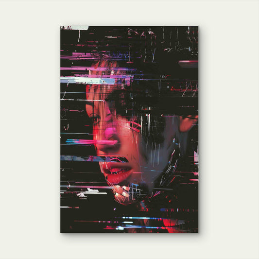 Noisy Glitched Face Glitch Portrait 60x90cm Metal Print Ready to Hang