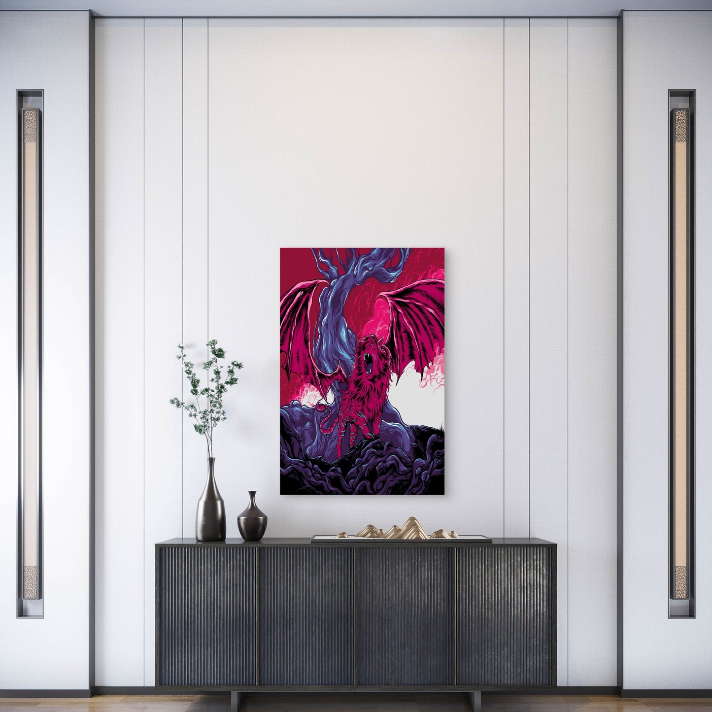 Pink Winged Lion Metal Print Ready to Hang