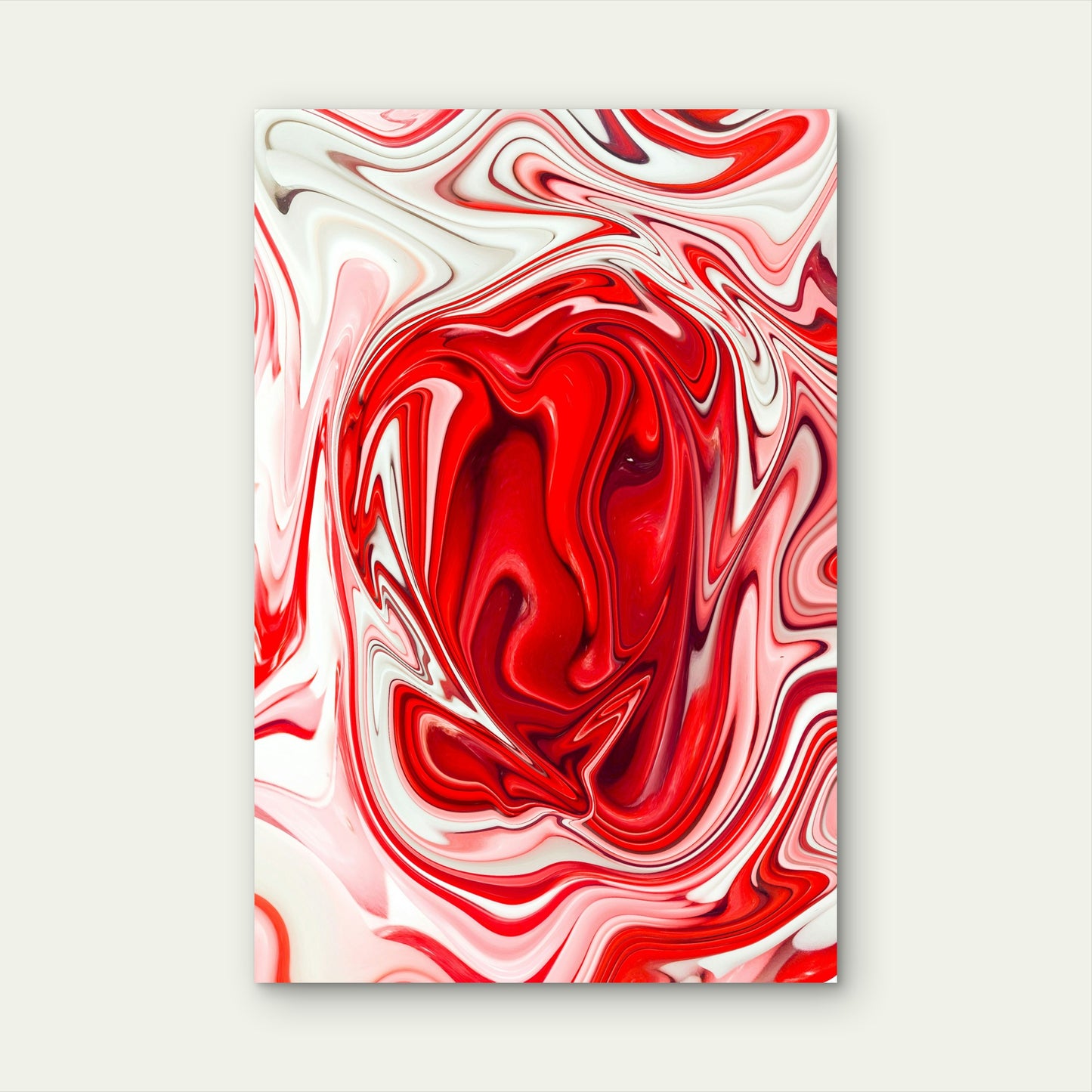 A Close Up of a Red and White Swirled Design 60x90cm Metal Print Ready to Hang