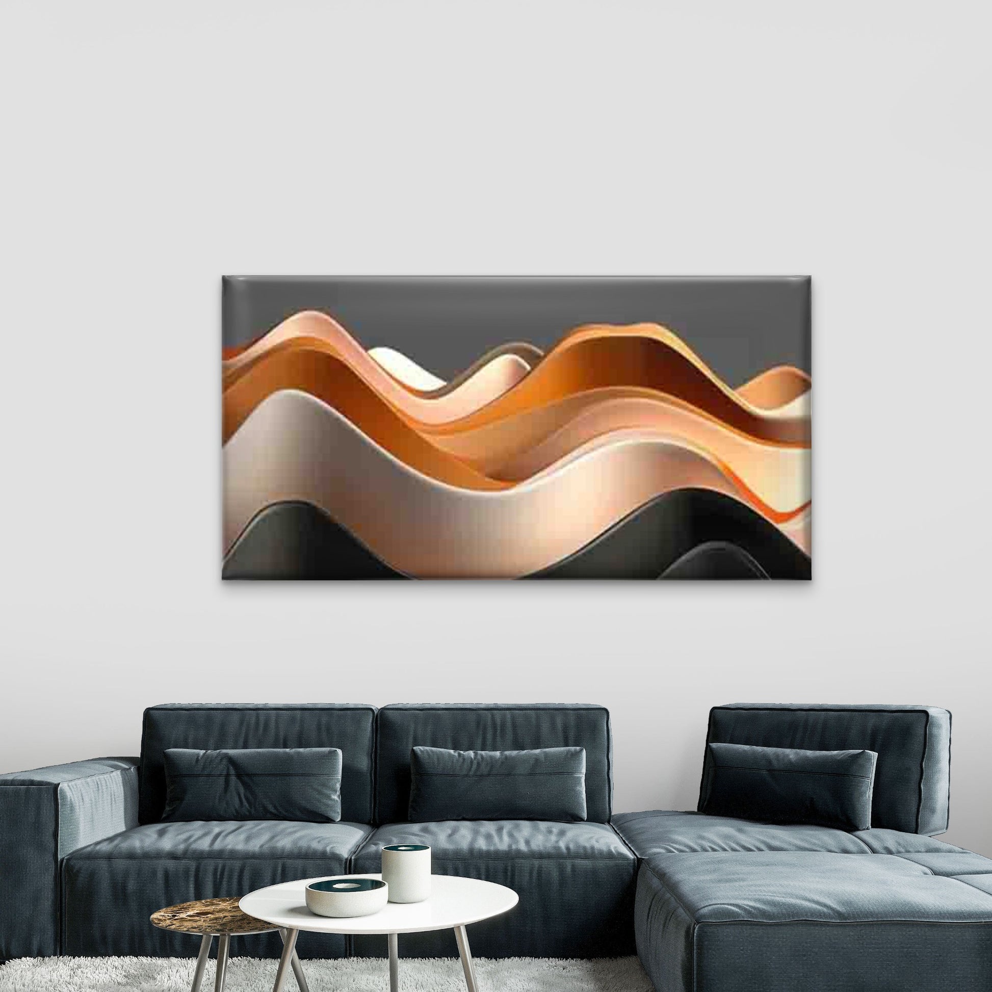 Abstract Wave Forms in Warm Wall Art Canvas Office Home Room Framed 120x60cm - Bella Home Decor