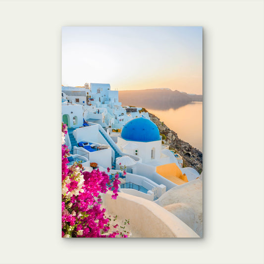 Santorini Island Greece Bougainvillea 40x60cm Metal Print Ready to Hang