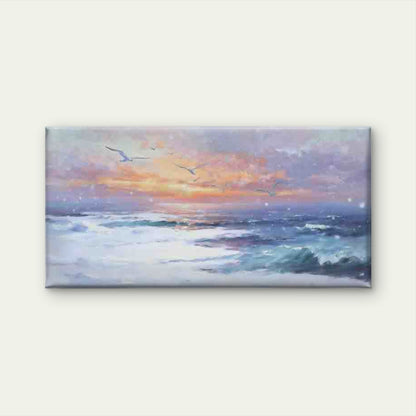 Ocean Waves Sunset Seagulls Wall Art Canvas Office Home Room Framed 120x60cm