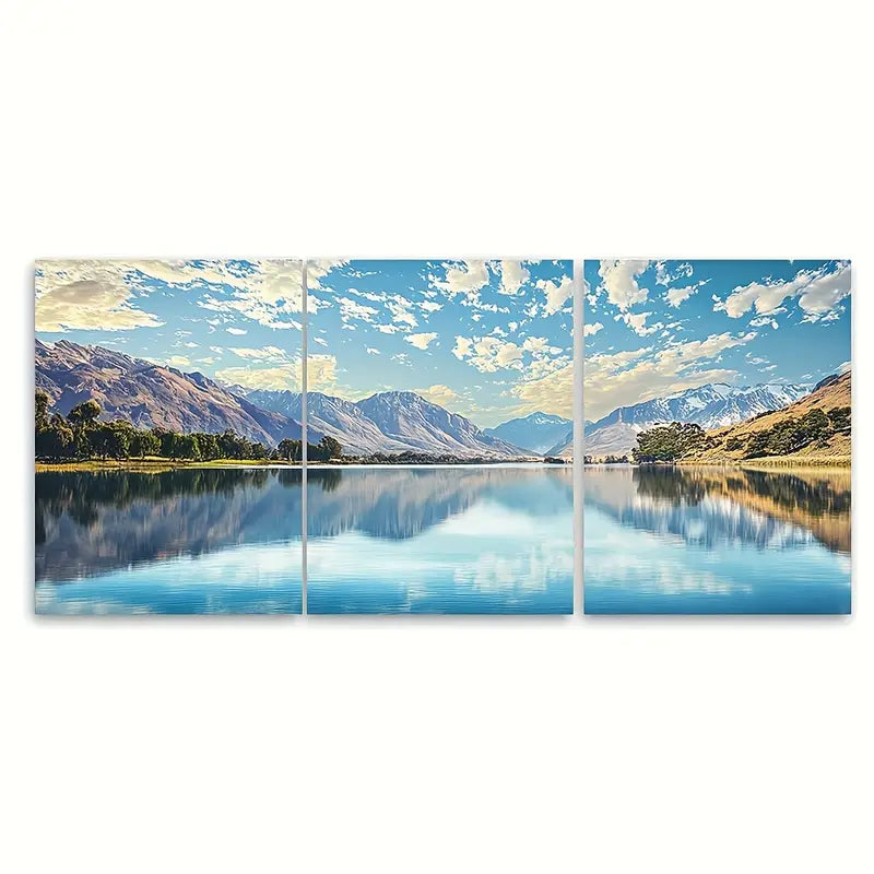 3pcs Lake Mirror Reflection Mountain Water Wall Art Set Canvas Framed 60x90cm - High Quality Print 100% Australian Made Wall Canvas Ready to Hang
