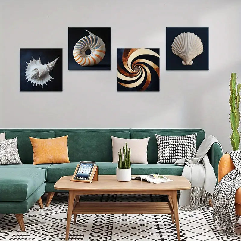 4pcs  Art Deco Shell Themed Wall Art Canvas Framed