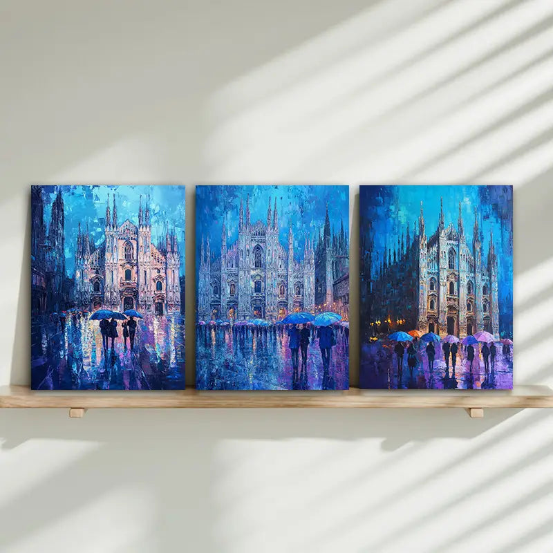3pcs Milan Cathedral Night Scene Metal Print Ready to Hang Art