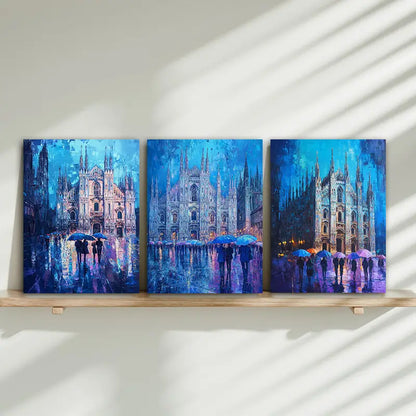 3pcs Milan Cathedral Night Scene Metal Print Ready to Hang Art