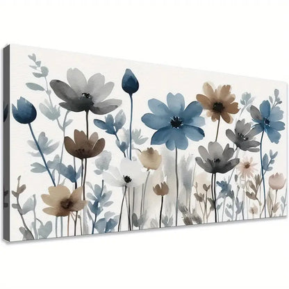 Indigo Brown Gray Flower Wall Art canvas office home room framed 120x60cm - Bella Home Decor