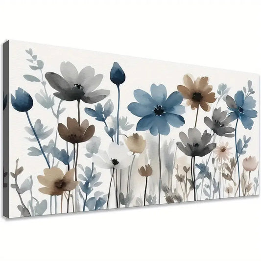 Indigo Brown Gray Flower Wall Art canvas office home room framed 120x60cm - Bella Home Decor