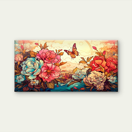 Butterfly Flowers Abstract Rose Wall Art Canvas Office Home Room Framed 120x60cm