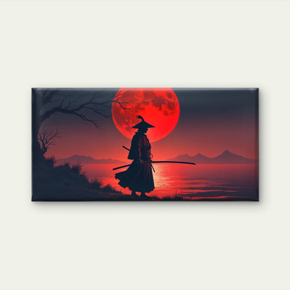 Blood Moon Samurai Shadow Wall Art Canvas Office Home Room Framed 120x60cm