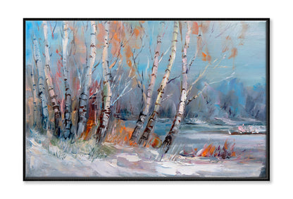 Birch Trees Oil Painting Wall Art Limited Edition High Quality Print Canvas Box Framed Black