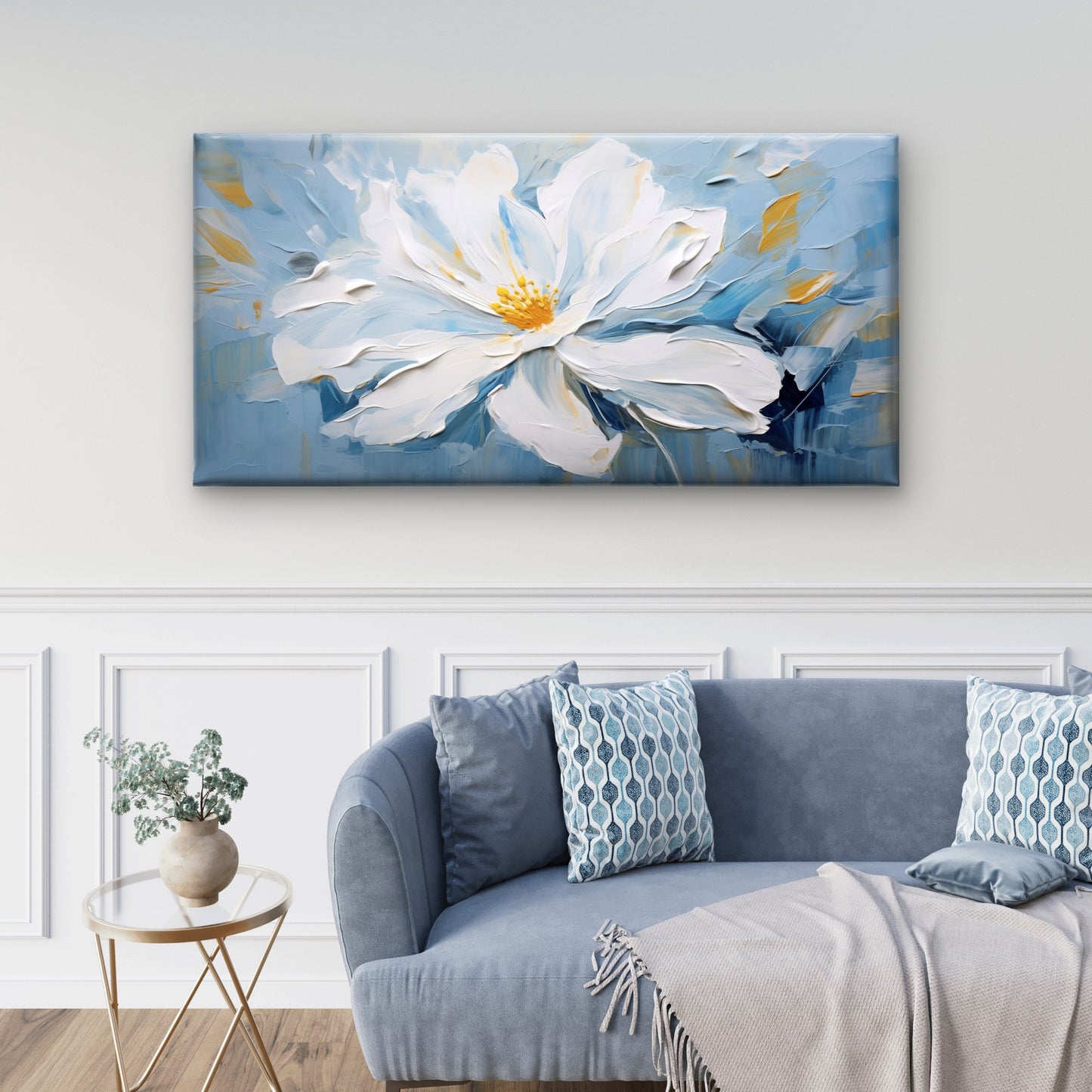 White Magnolia Bloom Flower Wall Art Canvas Office Home Room Framed 120x60cm - Bella Home Decor