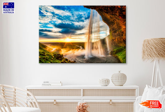 Seljalandfoss Waterfall At Sunset in Hdr, Iceland Wall Art Decor 100% Australian Made