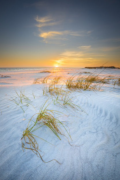 Sandy Sea Dunes in Walton Beach Sunset View Photograph Glass Framed Wall Art, Ready to Hang Quality Print