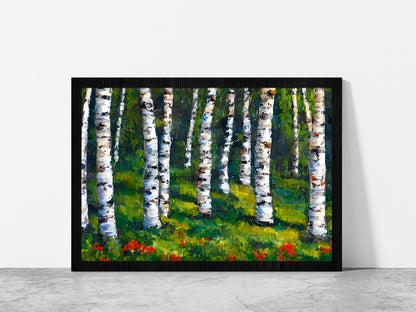 Birch Forest In Spring Glass Framed Wall Art, Ready to Hang Quality Print Without White Border Black