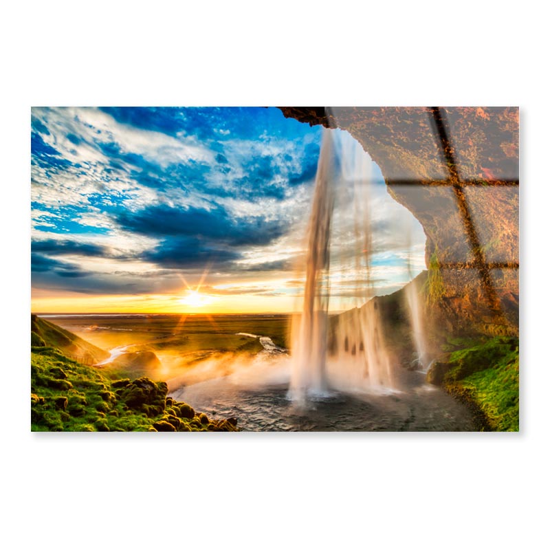 Seljalandfoss Waterfall At Sunset in Hdr, Iceland Acrylic Glass Print Tempered Glass Wall Art 100% Made in Australia Ready to Hang