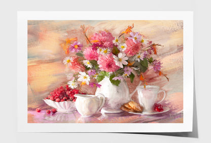 Bouquet Of Flowers Autumn In A Vase Oil Painting Wall Art Limited Edition High Quality Print Unframed Roll Canvas None