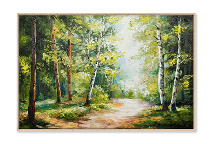 Trees On Summer Forest & Forest Road Oil Painting Wall Art Limited Edition High Quality Print Canvas Box Framed Natural