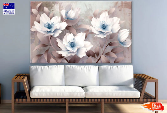 Brownish White Flowers 3D Design 90x60cm Print 100% Australian Made