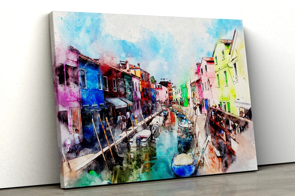 Abstract Venice canal water color painting UV Direct Aluminum Print Australian Made Quality