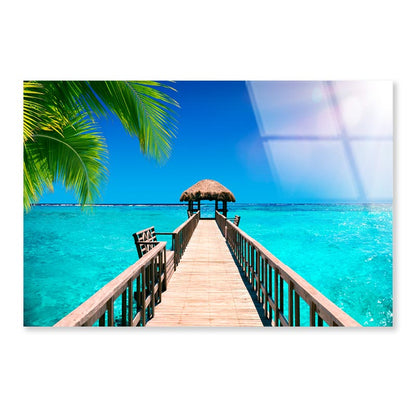 Traditional Boat Jetty in A Luxury Resort of Maldives Acrylic Glass Print Tempered Glass Wall Art 100% Made in Australia Ready to Hang