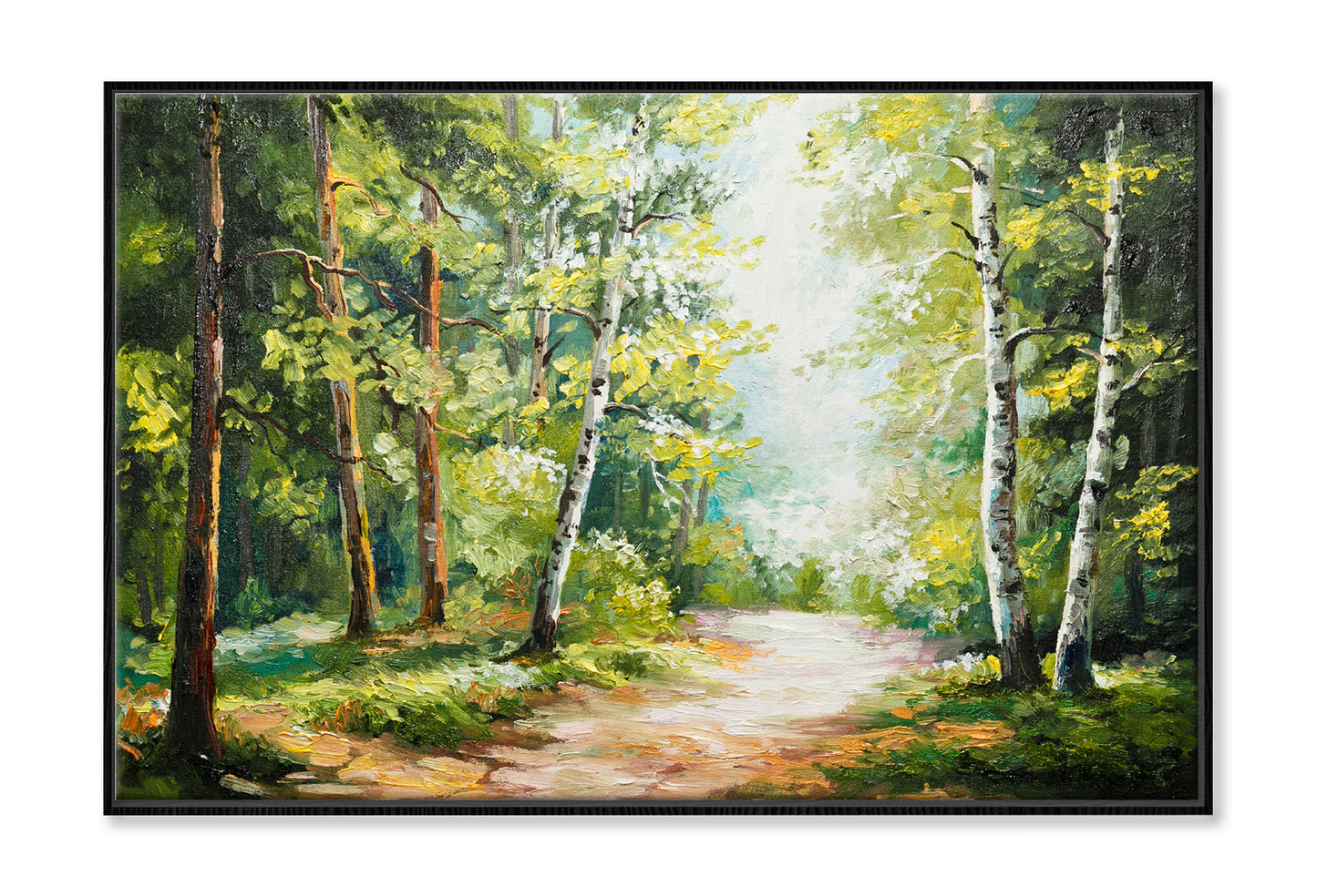 Trees On Summer Forest & Forest Road Oil Painting Wall Art Limited Edition High Quality Print Canvas Box Framed Black