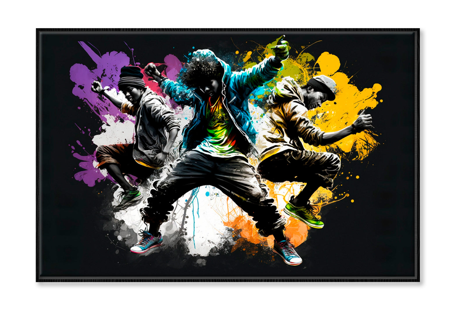 Crazy Hip Hop Dance Oil Painting Wall Art Limited Edition High Quality Print Canvas Box Framed Black