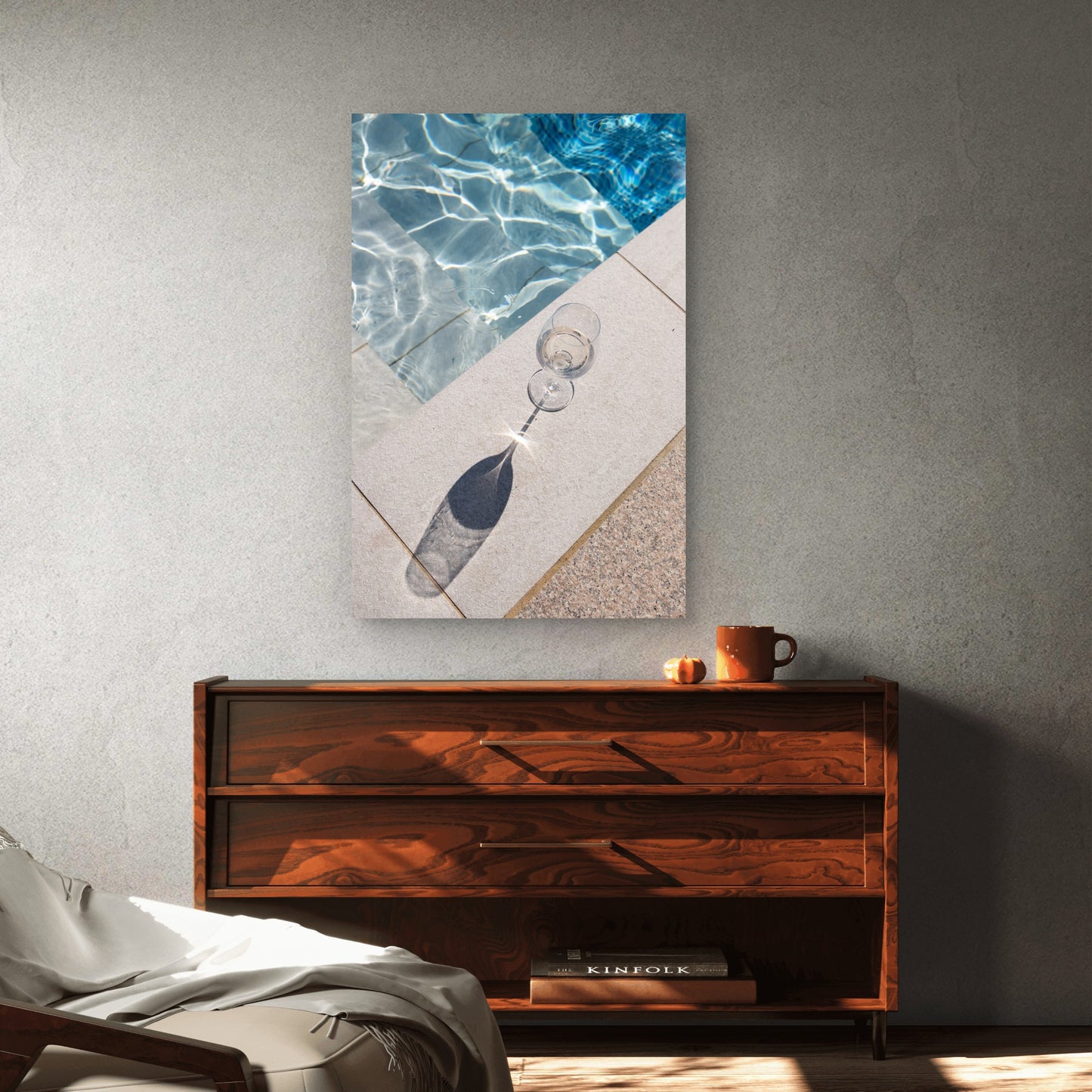 White Wine Glass Luxury Pool 40x60cm Metal Print Ready to Hang - Bella Home Decor