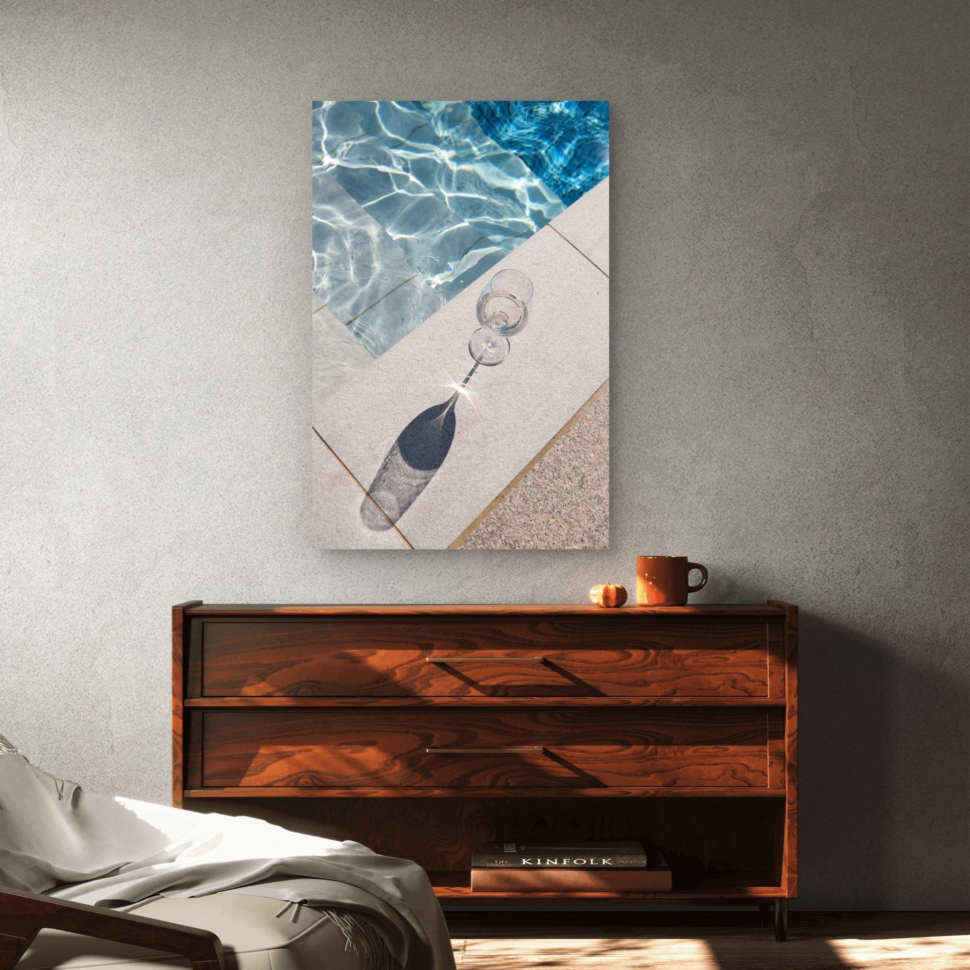 White Wine Glass Luxury Pool 40x60cm Metal Print Ready to Hang - Bella Home Decor