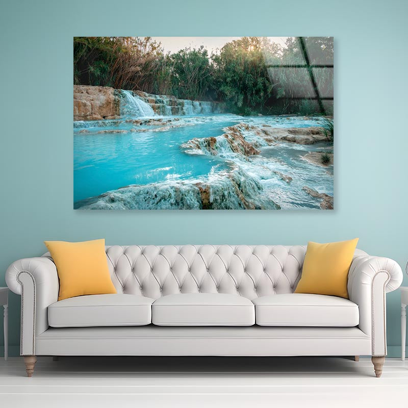 River With a Waterfall in The Middle of It Acrylic Glass Print Tempered Glass Wall Art 100% Made in Australia Ready to Hang - Bella Home Decor