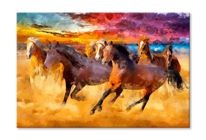 Artistic Drawing Of A Herd Of Horses Oil Painting Wall Art Limited Edition High Quality Print Stretched Canvas None