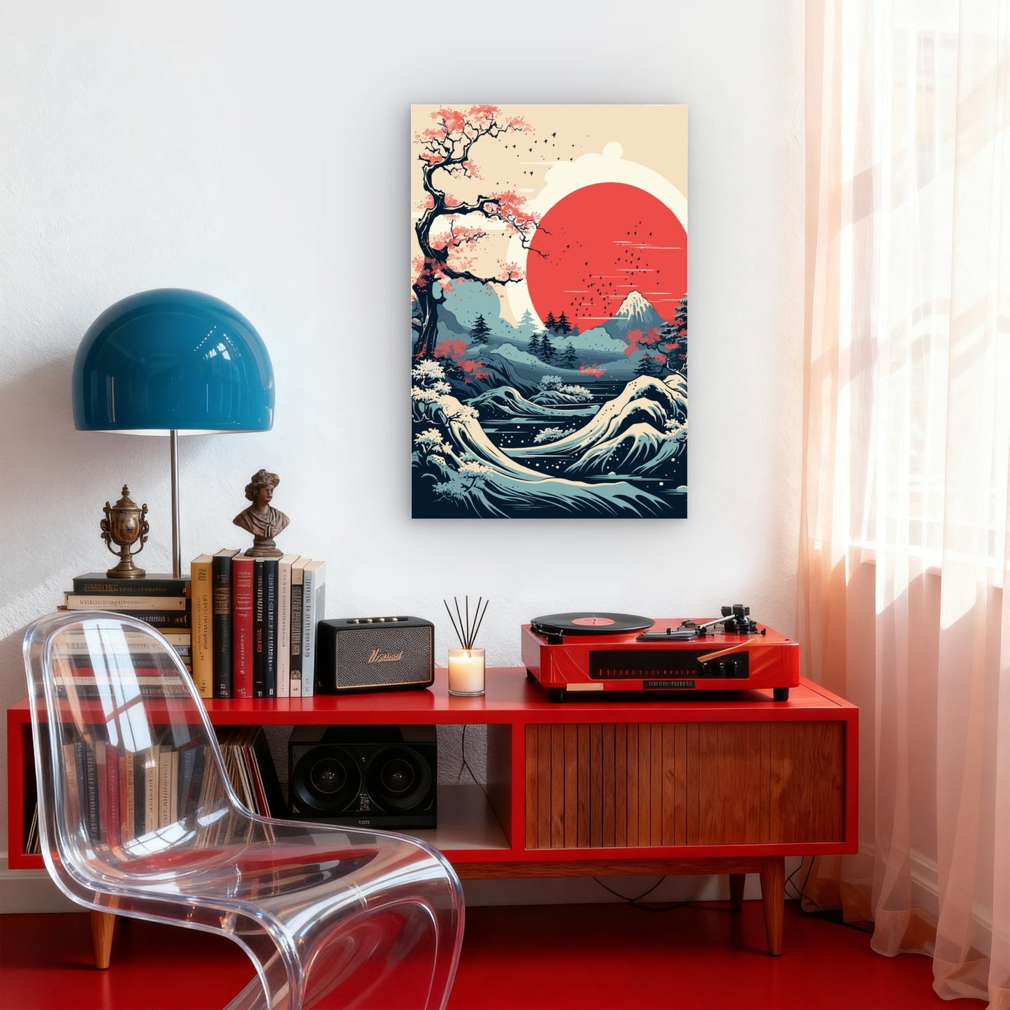Japanese Wave Mount Fuji Red Sun 40x60cm Metal Print Ready to Hang
