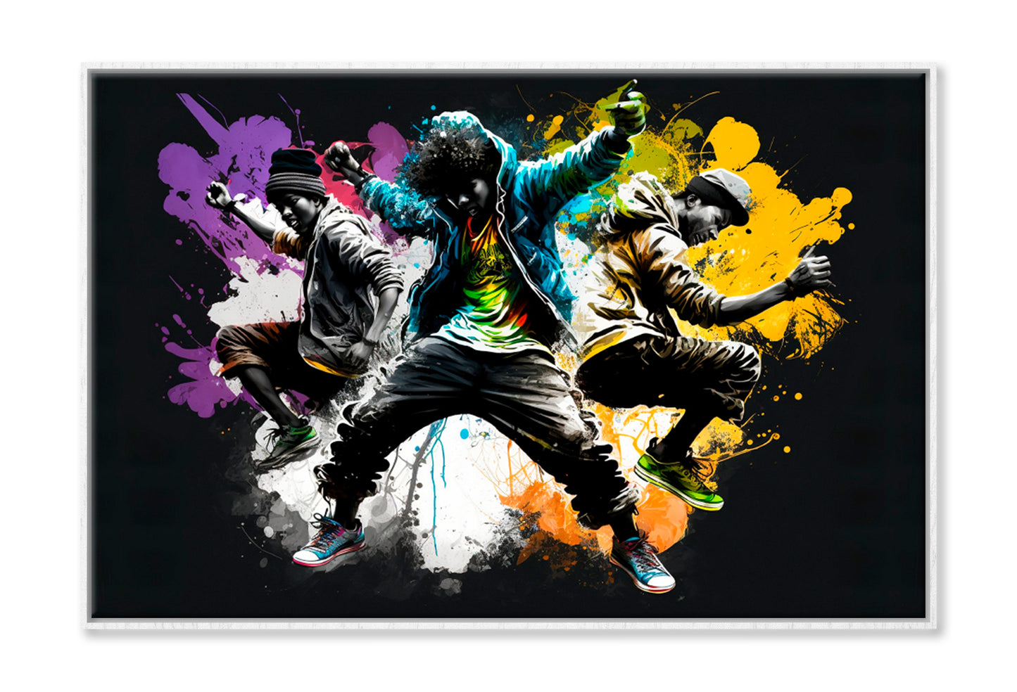 Crazy Hip Hop Dance Oil Painting Wall Art Limited Edition High Quality Print Canvas Box Framed White