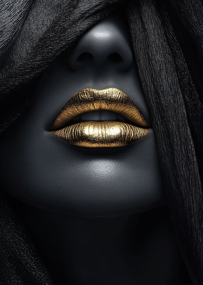 Gold Lips Black Fabric Woman Fashion Home Decor Premium Quality Poster Print Choose Your Sizes - Bella Home Decor