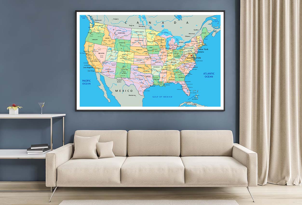 United States of America Political Map Home Decor Premium Quality Poster Print Choose Your Sizes