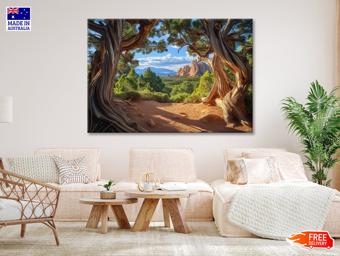 Tree with a Scenic Backdrop of a Mountain Range Print 100% Australian Made - Bella Home Decor
