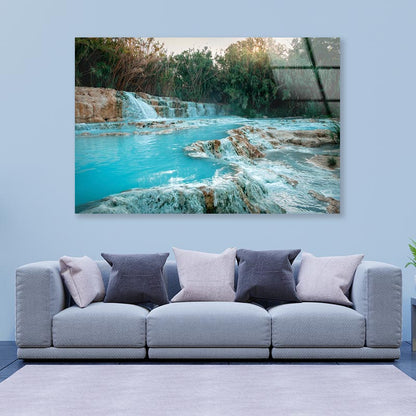 River With a Waterfall in The Middle of It Acrylic Glass Print Tempered Glass Wall Art 100% Made in Australia Ready to Hang - Bella Home Decor