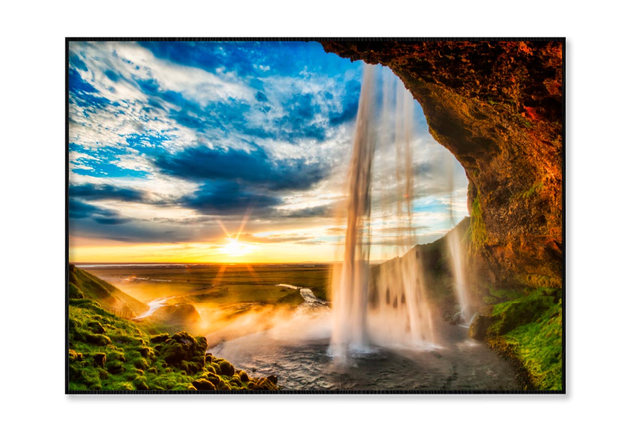 Seljalandfoss Waterfall At Sunset in Hdr, Iceland Home Decor Premium Quality Poster Print Choose Your Sizes