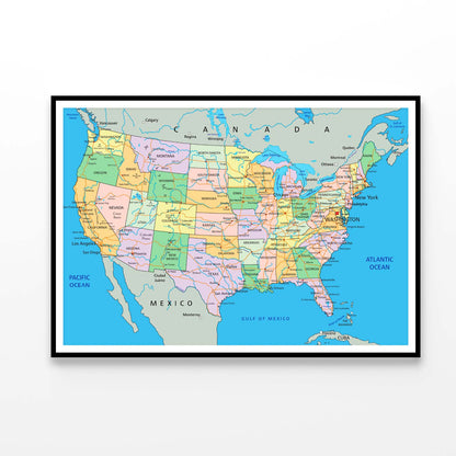 United States of America Political Map Home Decor Premium Quality Poster Print Choose Your Sizes