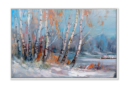 Birch Trees Oil Painting Wall Art Limited Edition High Quality Print Canvas Box Framed White