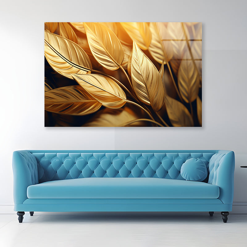 Close-Up of Vibrant Golden Leaves Acrylic Glass Print Tempered Glass Wall Art 100% Made in Australia Ready to Hang - Bella Home Decor