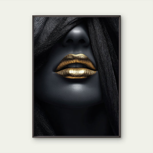 Gold Lips Black Fabric Woman Fashion Home Decor Premium Quality Poster Print Choose Your Sizes - Bella Home Decor