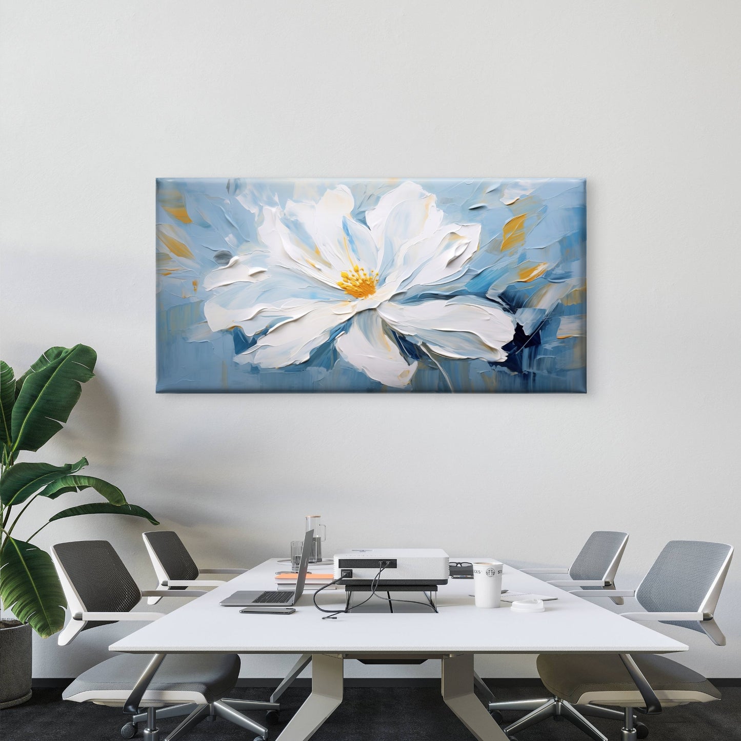 White Magnolia Bloom Flower Wall Art Canvas Office Home Room Framed 120x60cm - Bella Home Decor
