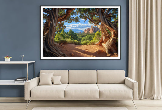 Tree with a Scenic Backdrop of a Mountain Range Home Decor Premium Quality Poster Print Choose Your Sizes